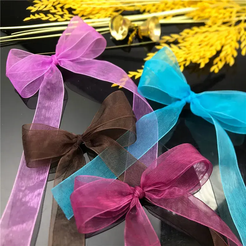 White Pink Red Blue Green Purple Organza Ribbon 12-15-20-25-40-50mm Transparent Chiffon Tape DIY Crafts Fabric Gift Wrapping