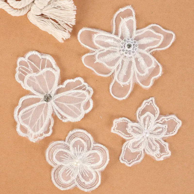 20pcs Flower Butterfly Embroidered White Lace Applique Mesh Trim For Sew On Guipure Fabric Wedding Supplies Decoration Patches