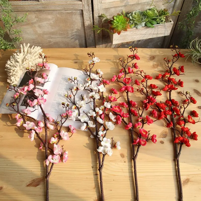 1pc 93cm Artificial Plum Blossom Flower Branch Silk Cherry Fake Flowers Wedding Home Garden Party Supplies Decoration Maison