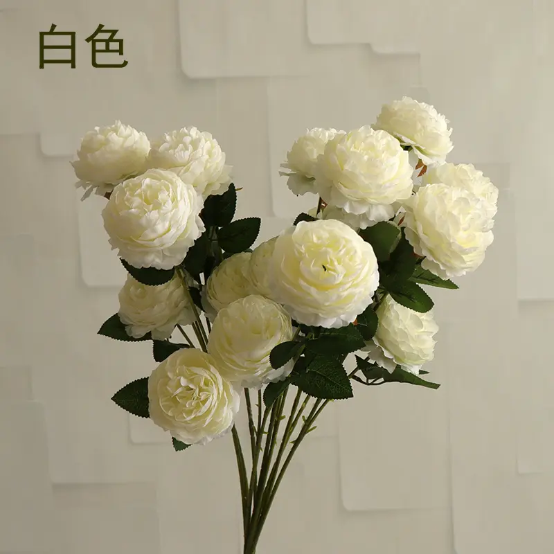 Rose Artificial Flowers 3 Heads Pink White Peonies Silk Flower Wedding Garden Decoration Fake Flower Bouquet Peony Color