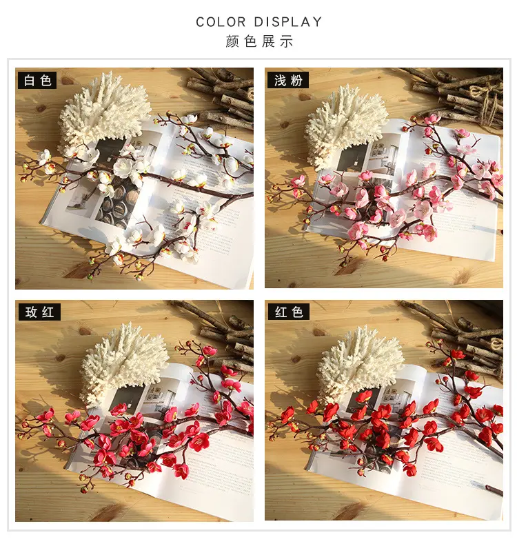 1pc 93cm Artificial Plum Blossom Flower Branch Silk Cherry Fake Flowers Wedding Home Garden Party Supplies Decoration Maison