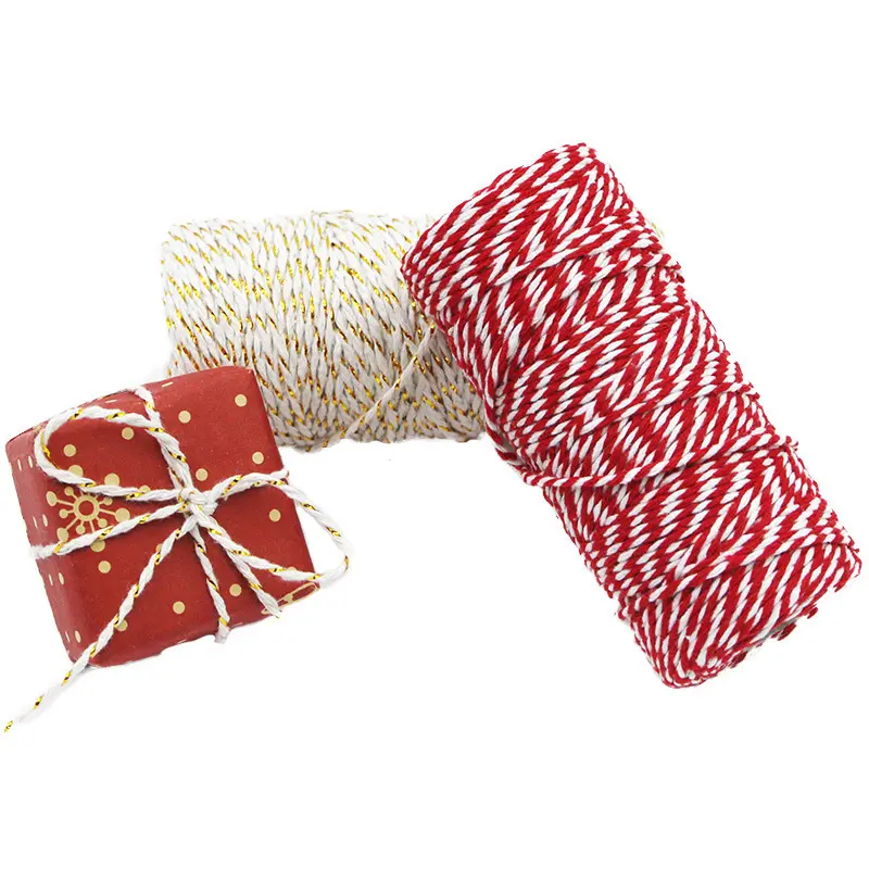 (100meters/ Roll)2mm Two-color Cotton Rope Color Braided Thread Gift Box Packaging Knot Making Christmas Lace Decoration DIY
