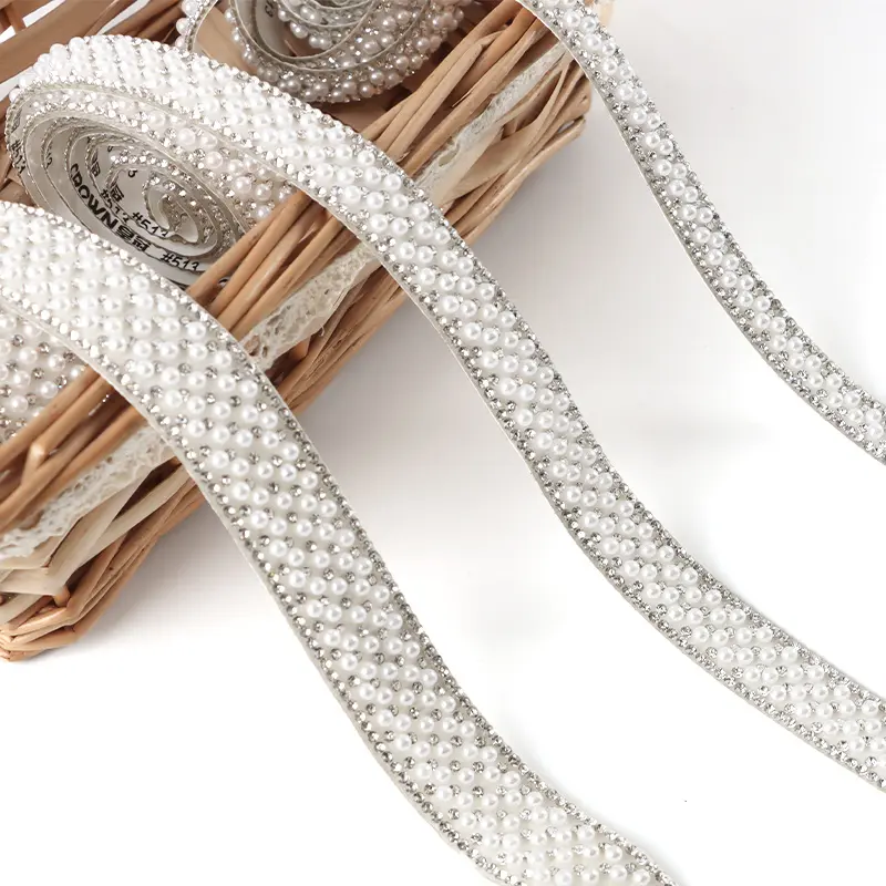 (91cm/pack)1cm/1.5cm/2cm Pearl Diamond Lace Self-adhesive Diamond Home Clothing Accessories Shoes And Hats DIY Decorative Ribbon