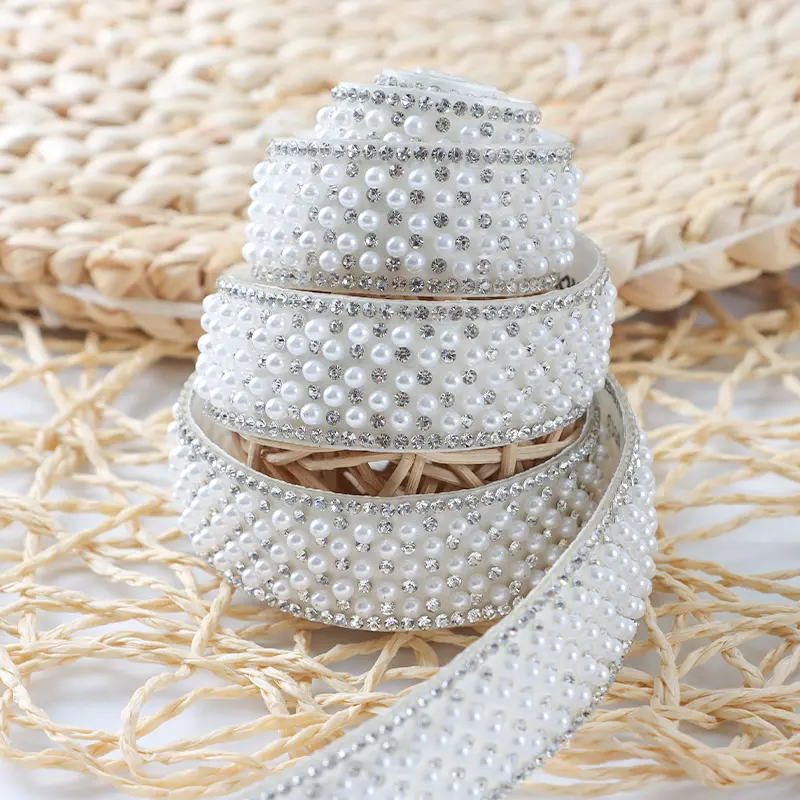 (91cm/pack)1cm/1.5cm/2cm Pearl Diamond Lace Self-adhesive Diamond Home Clothing Accessories Shoes And Hats DIY Decorative Ribbon