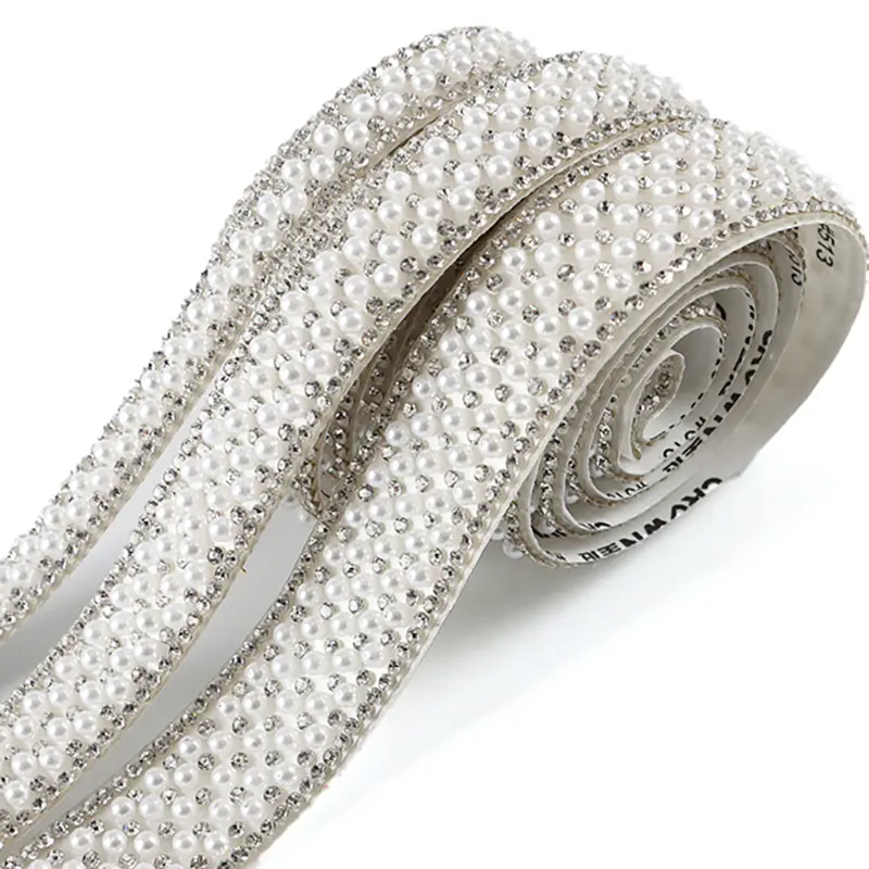 (91cm/pack)1cm/1.5cm/2cm Pearl Diamond Lace Self-adhesive Diamond Home Clothing Accessories Shoes And Hats DIY Decorative Ribbon