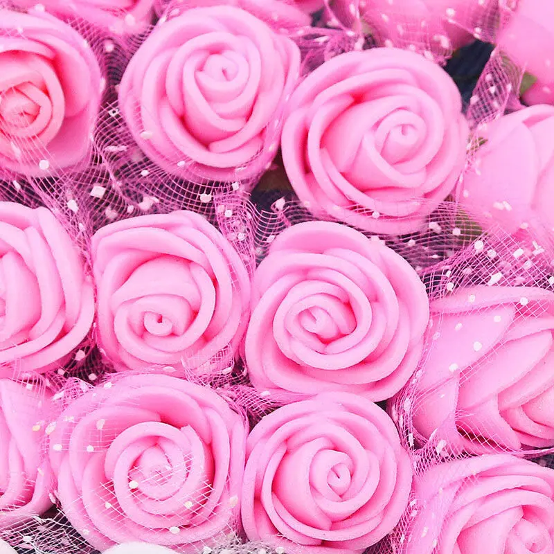 (144Pcs/pack)Mini 2cm Artificial Roses Handmade Fake Rose Flower Heads Graduation Christmas Halloween Decorations Gauze DIY