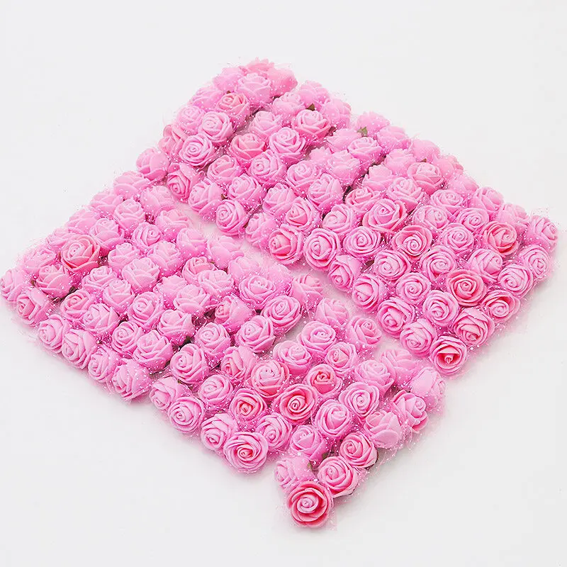 (144Pcs/pack)Mini 2cm Artificial Roses Handmade Fake Rose Flower Heads Graduation Christmas Halloween Decorations Gauze DIY