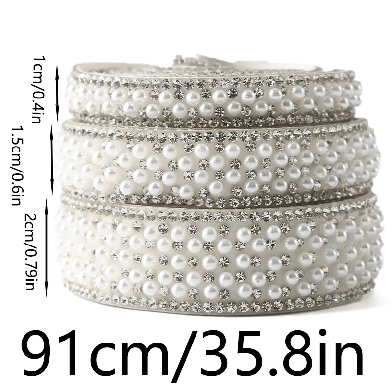 (91cm/pack)1cm/1.5cm/2cm Pearl Diamond Lace Self-adhesive Diamond Home Clothing Accessories Shoes And Hats DIY Decorative Ribbon