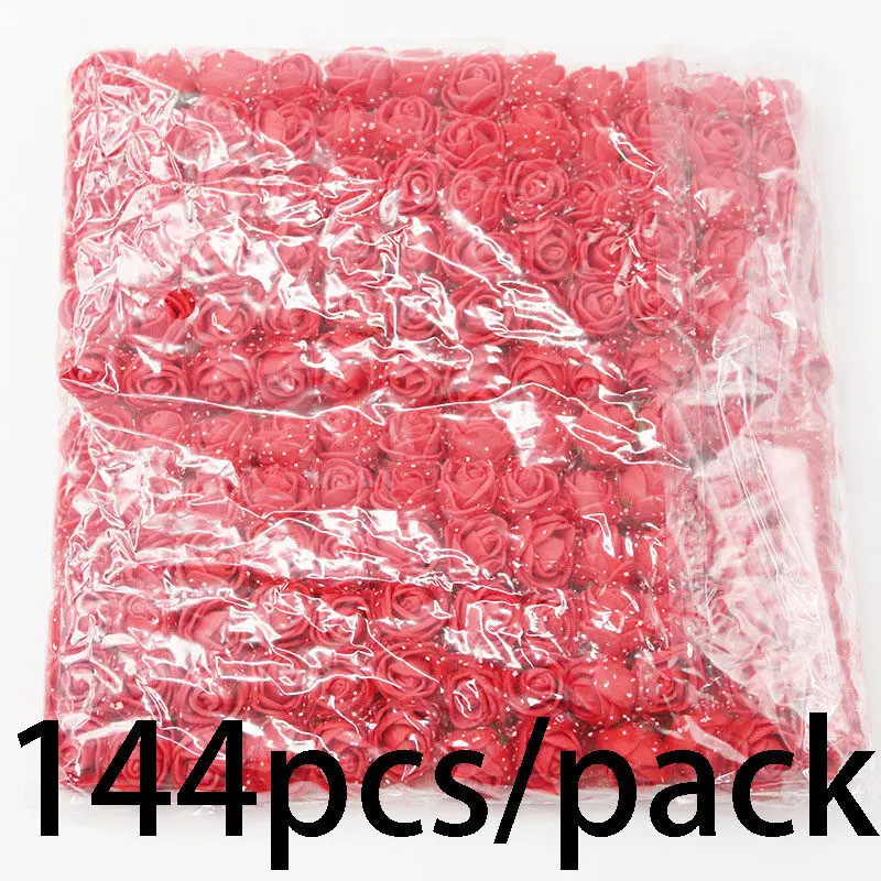 (144Pcs/pack)Mini 2cm Artificial Roses Handmade Fake Rose Flower Heads Graduation Christmas Halloween Decorations Gauze DIY