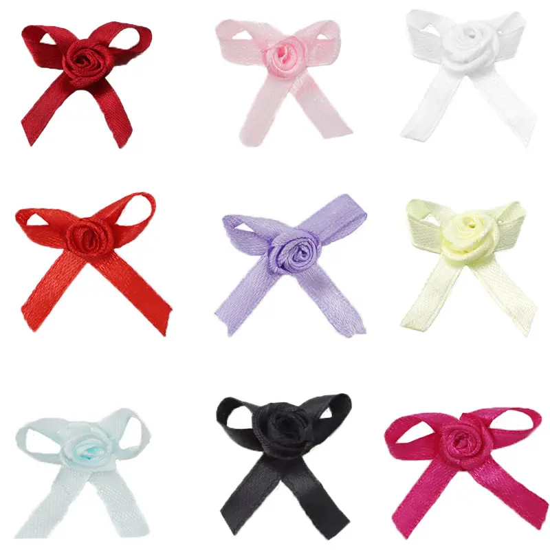 (50Pcs/bag) 3.5*4Cm Ribbon Rose Bow Single Face for Christmas Gift Wrap DIY Handmade Hair Accessories for Children