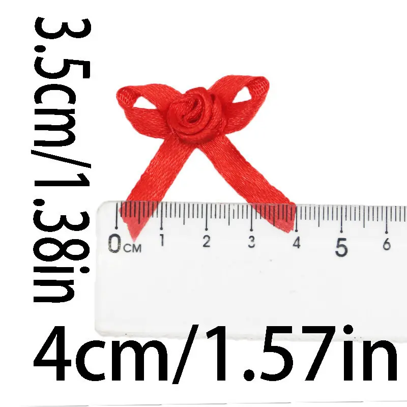 (50Pcs/bag) 3.5*4Cm Ribbon Rose Bow Single Face for Christmas Gift Wrap DIY Handmade Hair Accessories for Children