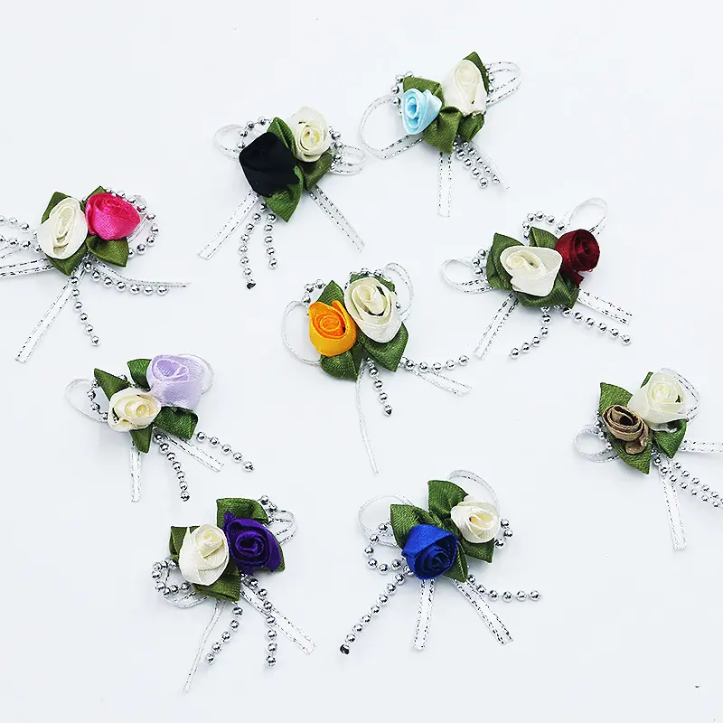 (20pcs/Pack)55*50mm Two Tone Ribbon Rose 3D Wedding Gift Box Decoration Wrist Flower Wedding Brooch Chest Flower Accessories DIY
