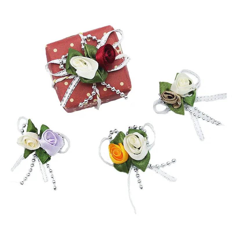 (20pcs/Pack)55*50mm Two Tone Ribbon Rose 3D Wedding Gift Box Decoration Wrist Flower Wedding Brooch Chest Flower Accessories DIY
