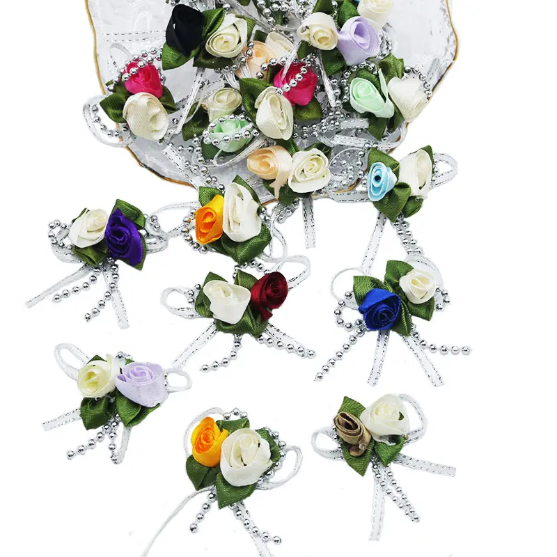 (20pcs/Pack)55*50mm Two Tone Ribbon Rose 3D Wedding Gift Box Decoration Wrist Flower Wedding Brooch Chest Flower Accessories DIY