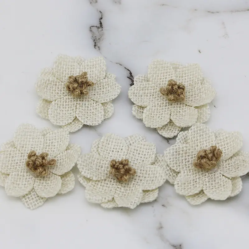 (5 Pcs/pack) 60mm Linen Daisy Artificial Handmade Flower Retro Wedding Dress Home Clothing Party Decoration Process Accessories