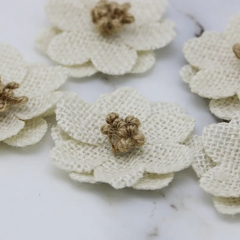 (5 Pcs/pack) 60mm Linen Daisy Artificial Handmade Flower Retro Wedding Dress Home Clothing Party Decoration Process Accessories