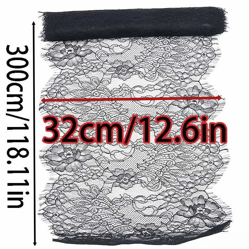 (3Meter/pack) 32cm Double Eyelash Lace Soft Hollow Clothing Accessories Wedding Dress Making Hand Cutting Diy