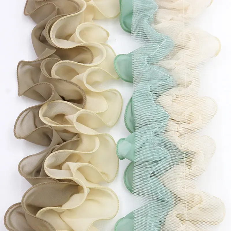 (1 Yard/pcs) 11cm Double-layer Chiffon Splicing Color Lace Pearl Yarn Clothing Home Decoration Handicrafts DIY