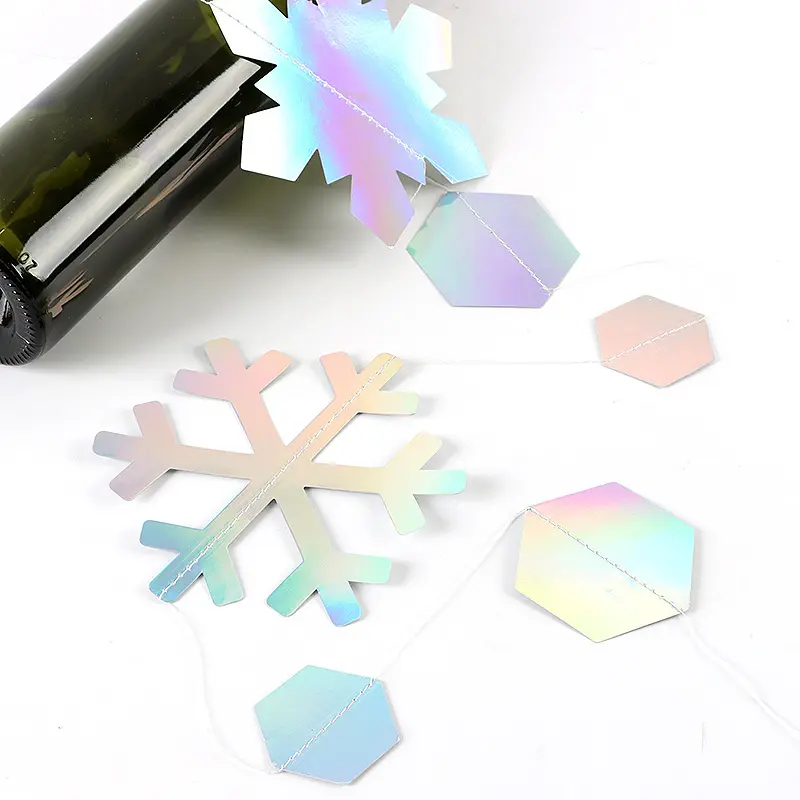 (4 meters/pack) 4.8-13.5cm Rainbow Snowflake Flag Christmas Valentine's Day Party Decoration Flower DIY Making Atmosphere Scene