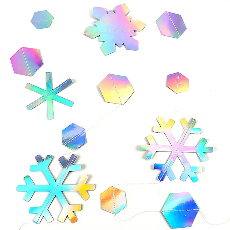 (4 meters/pack) 4.8-13.5cm Rainbow Snowflake Flag Christmas Valentine's Day Party Decoration Flower DIY Making Atmosphere Scene