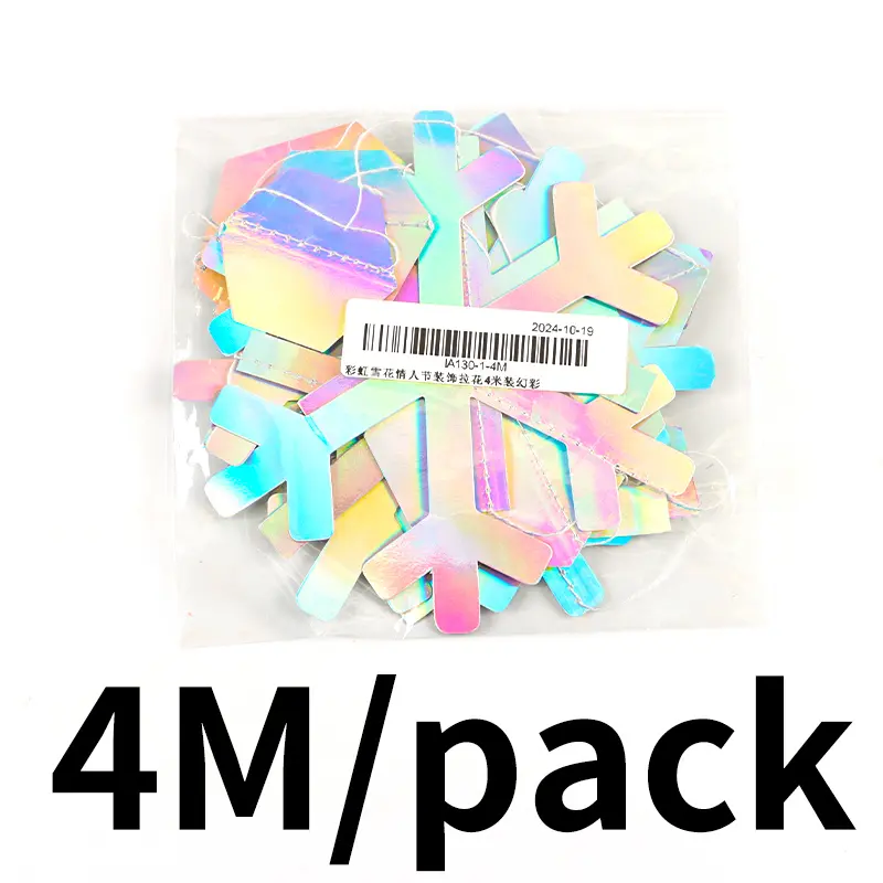 (4 meters/pack) 4.8-13.5cm Rainbow Snowflake Flag Christmas Valentine's Day Party Decoration Flower DIY Making Atmosphere Scene
