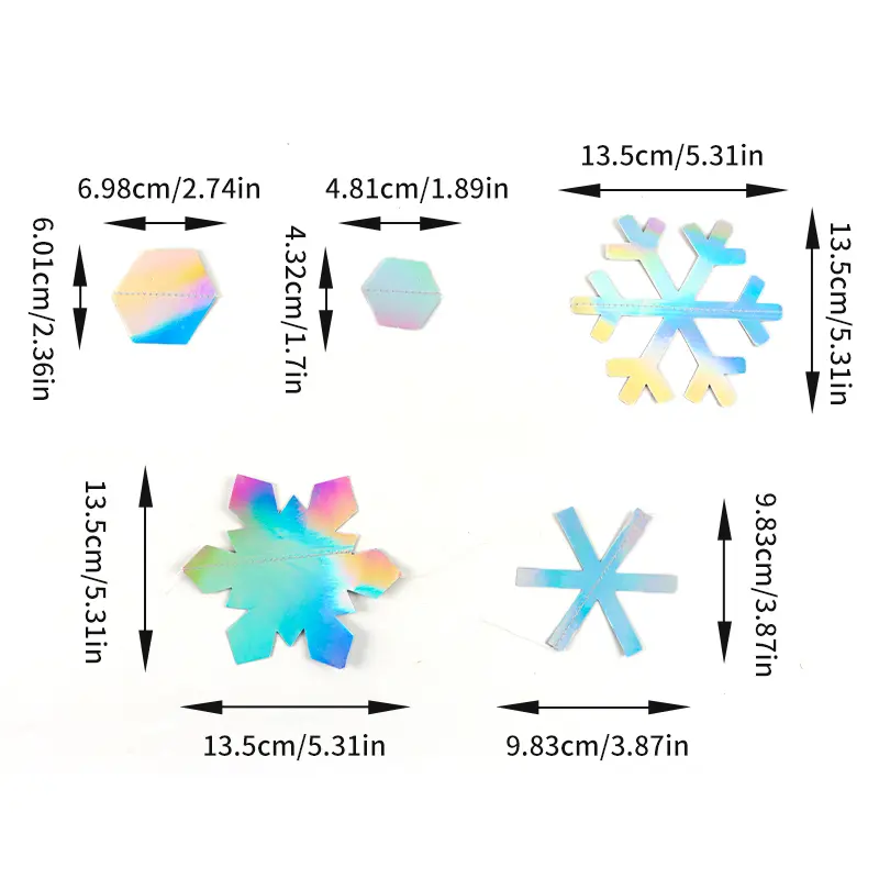 (4 meters/pack) 4.8-13.5cm Rainbow Snowflake Flag Christmas Valentine's Day Party Decoration Flower DIY Making Atmosphere Scene