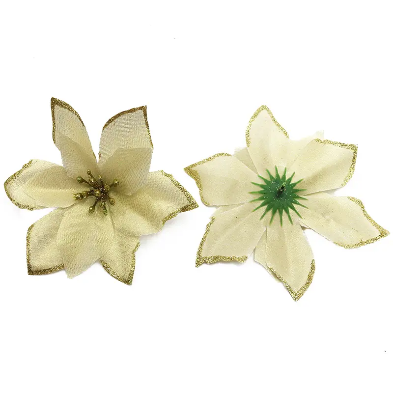 (10pcs/pack)13cm Christmas Decoration Gold Powder Edge Simulated Flower Fabric Material Flowers Wreath Holiday Decorations Photo