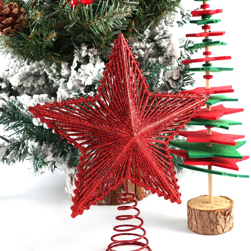 (1 Pcs/bag)27.7*19.6cm Christmas Decoration Sequins Stars Xmas Tree Top Decorations Hollow Out New Year Party Supplies Creative