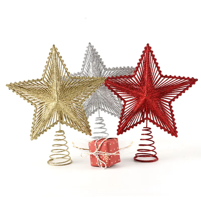 (1 Pcs/bag)27.7*19.6cm Christmas Decoration Sequins Stars Xmas Tree Top Decorations Hollow Out New Year Party Supplies Creative