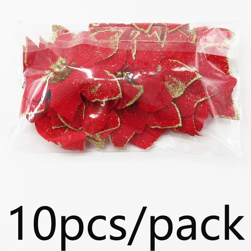(10pcs/pack)13cm Christmas Decoration Gold Powder Edge Simulated Flower Fabric Material Flowers Wreath Holiday Decorations Photo