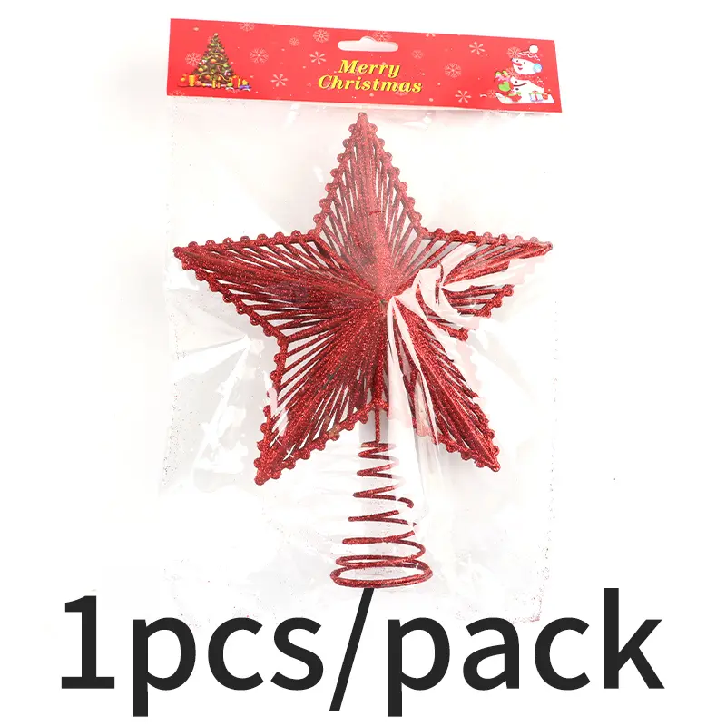 (1 Pcs/bag)27.7*19.6cm Christmas Decoration Sequins Stars Xmas Tree Top Decorations Hollow Out New Year Party Supplies Creative