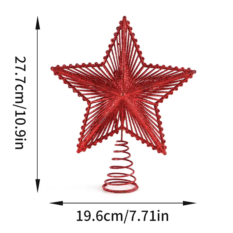 (1 Pcs/bag)27.7*19.6cm Christmas Decoration Sequins Stars Xmas Tree Top Decorations Hollow Out New Year Party Supplies Creative