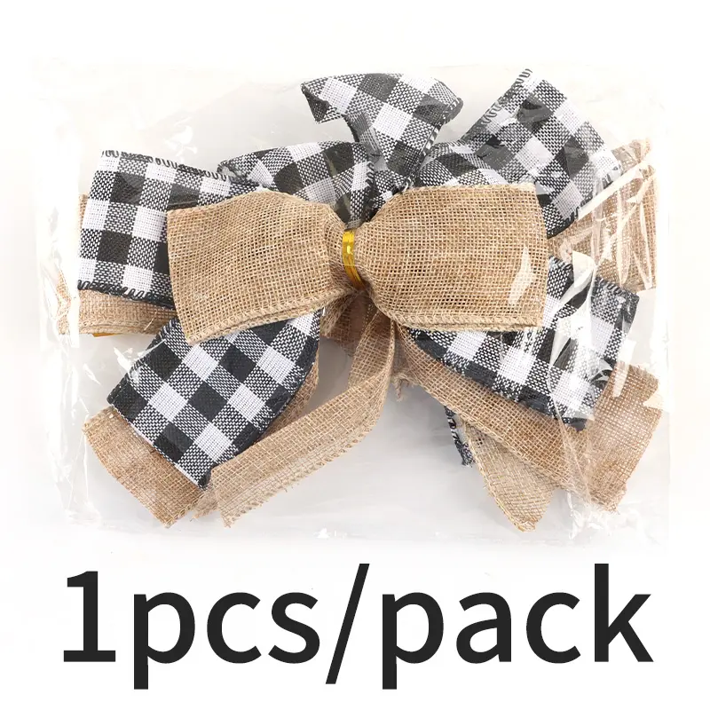 (1 Pcs/pack) 23.8*22.9cm Large Christmas Plaid Bow Gift Wrapper Christmas Linen Bow Decoration Home Handmade Photography Props