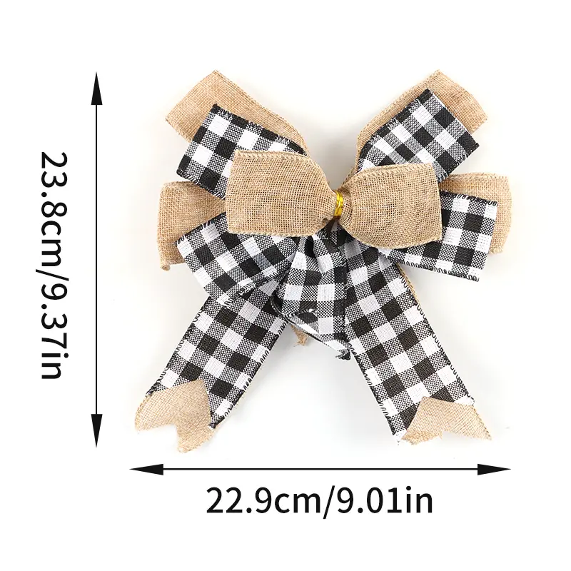 (1 Pcs/pack) 23.8*22.9cm Large Christmas Plaid Bow Gift Wrapper Christmas Linen Bow Decoration Home Handmade Photography Props