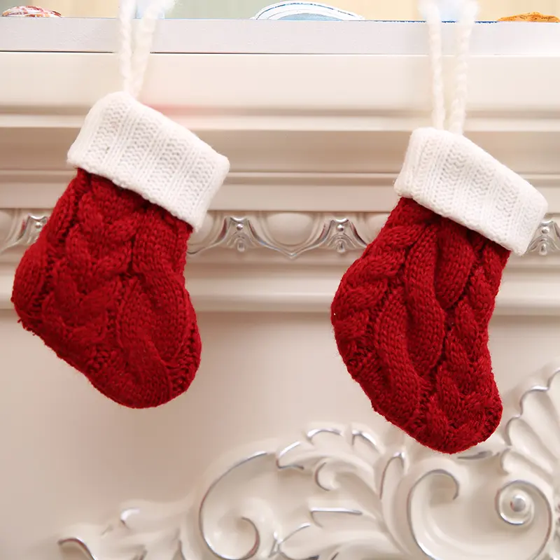 Christmas Sock For Gift Decorations Home Stocking Mini Sock Santa Claus Candy Gift Bag Xmas Tree Tableware Set