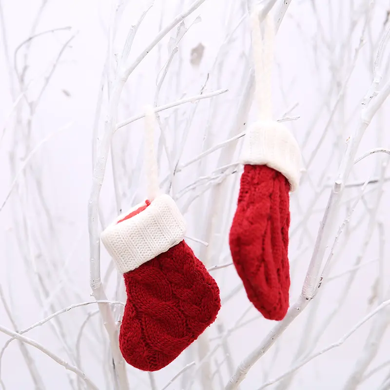 Christmas Sock For Gift Decorations Home Stocking Mini Sock Santa Claus Candy Gift Bag Xmas Tree Tableware Set
