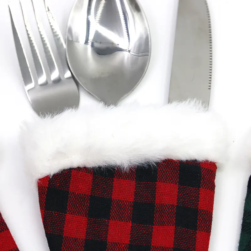 (2 pieces/bag) 19cm Christmas plaid plush cute knife and fork New Year celebration small gift decoration DIY
