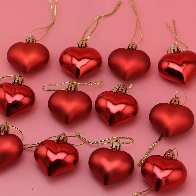 (12pcs/pack)5cm Christmas Tree Pendant Electroplated Heart Xmas Ball Pendant Plastic Matte Mix Decoration Accessories Party DIY