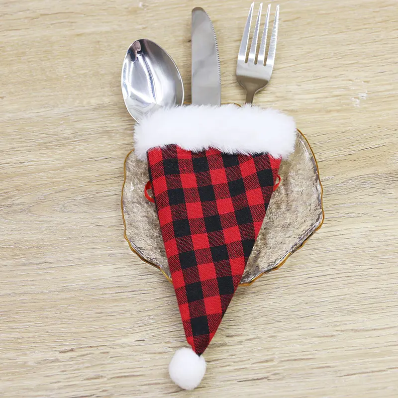 (2 pieces/bag) 19cm Christmas plaid plush cute knife and fork New Year celebration small gift decoration DIY