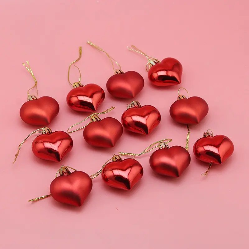 (12pcs/pack)5cm Christmas Tree Pendant Electroplated Heart Xmas Ball Pendant Plastic Matte Mix Decoration Accessories Party DIY