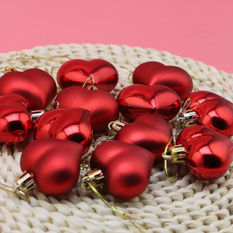 (12pcs/pack)5cm Christmas Tree Pendant Electroplated Heart Xmas Ball Pendant Plastic Matte Mix Decoration Accessories Party DIY
