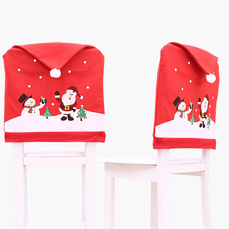 (1pcs) 60cm*49cm Red Christmas Snowman And Santa Hat Chair Back Cover Xmas Chair Decoration Home Handmade DIY Christmas Decor