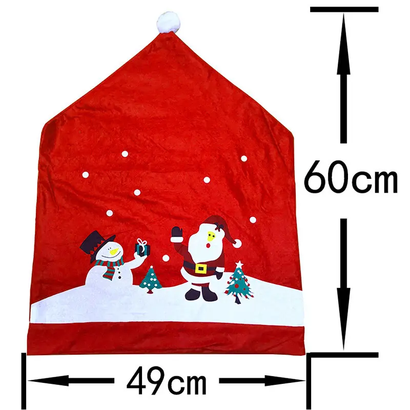 (1pcs) 60cm*49cm Red Christmas Snowman And Santa Hat Chair Back Cover Xmas Chair Decoration Home Handmade DIY Christmas Decor