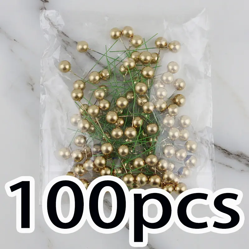 (100 Pcs/pack) 6cm Gold Silver Green Pole Berry Single Artificial Fruit Decoration Christmas Berry Accessories Party DIY Gift