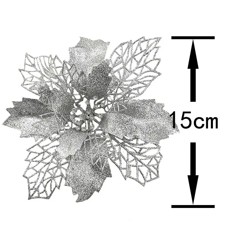 (5pcs) 15cm Artificial Christmas Tree Flower Glitter Decorations Xmas Ornaments New Year Gift Wedding Party Decoration