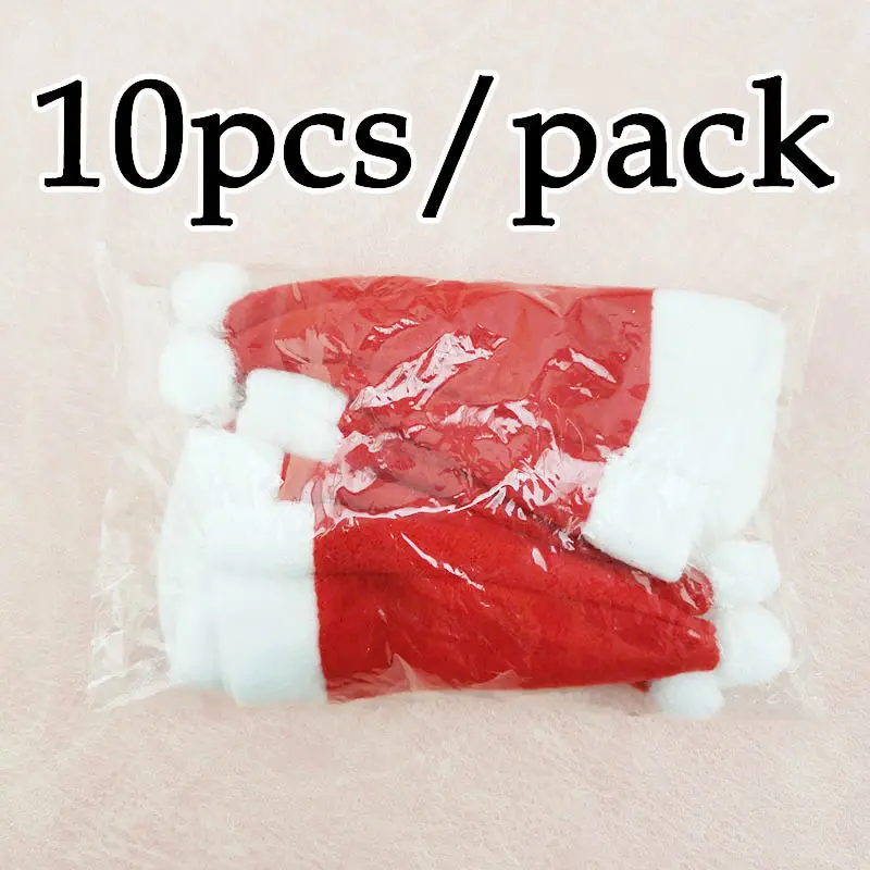 (10 Pcs/pack) 12*6cm Mini Christmas Hat For Red New Year Decoration Handmade DIY Christmas DollsKids Gift Holiday Party Supplies