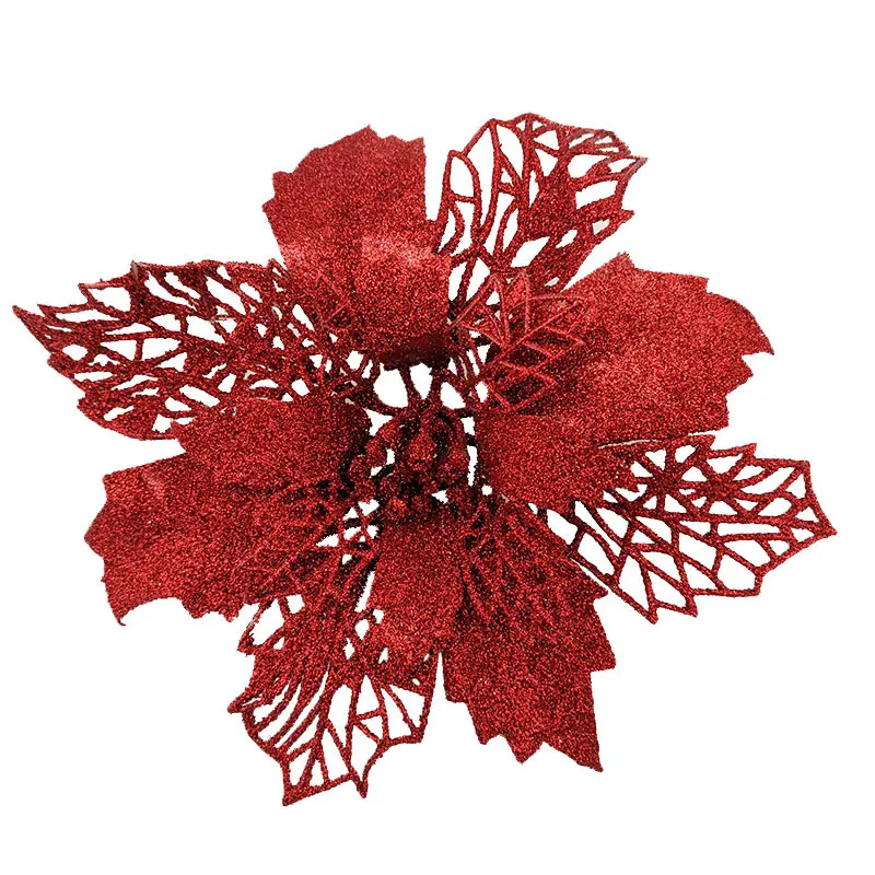 (5pcs) 15cm Artificial Christmas Tree Flower Glitter Decorations Xmas Ornaments New Year Gift Wedding Party Decoration