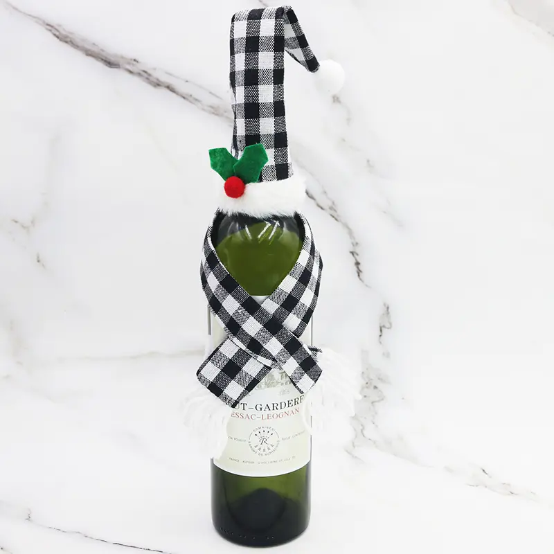 1 pcs New Year Celebration Checkered Burgundy Wine Bottle Decoration Christmas Mini Scarf Photos Create Beautiful Atmosphere DIY