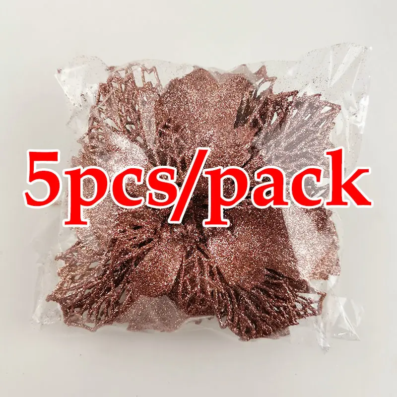 (5pcs) 15cm Artificial Christmas Tree Flower Glitter Decorations Xmas Ornaments New Year Gift Wedding Party Decoration