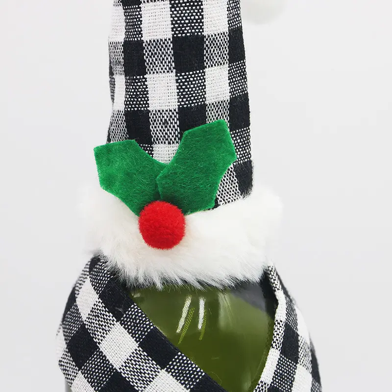 1 pcs New Year Celebration Checkered Burgundy Wine Bottle Decoration Christmas Mini Scarf Photos Create Beautiful Atmosphere DIY